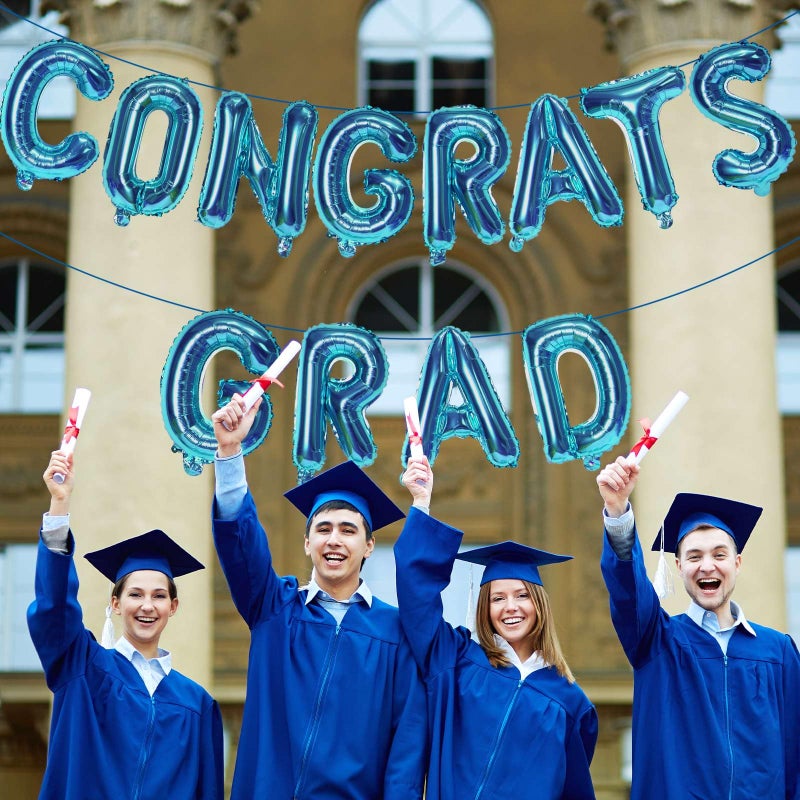KALOR 16 Inch Dark Blue Congrats Grad Banner Balloons, Dark Blue Congrats Grad Letters Sign, Graduation Decorations 2025 for Congrats Grad Party Decorations 2025 - Image 3